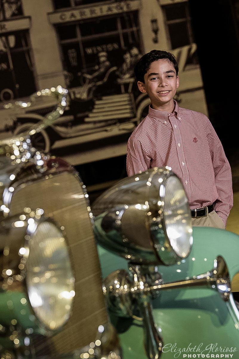 Bar Mitzvah portrait at the Crawford Auto Museum in Cleveland Ohio